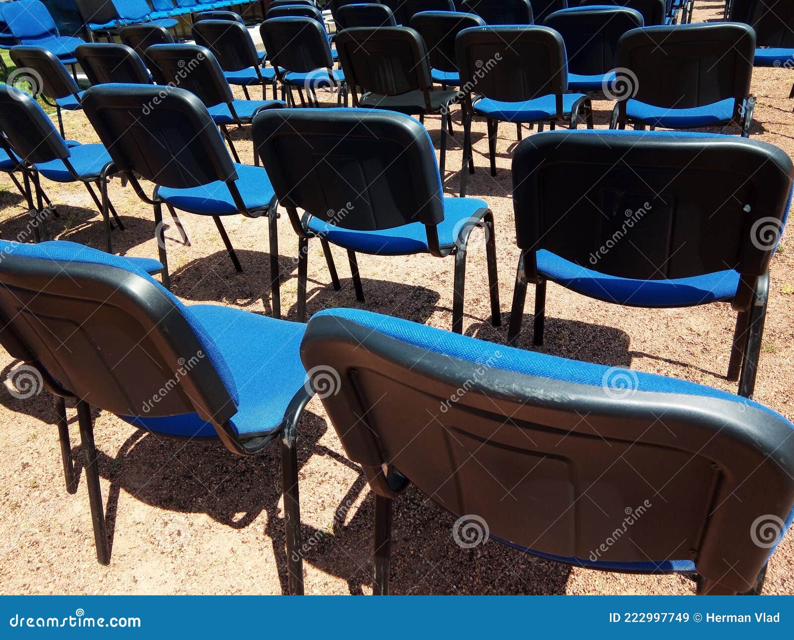 Blue chairs at outdoor stock image. Image of outdoors 222997749