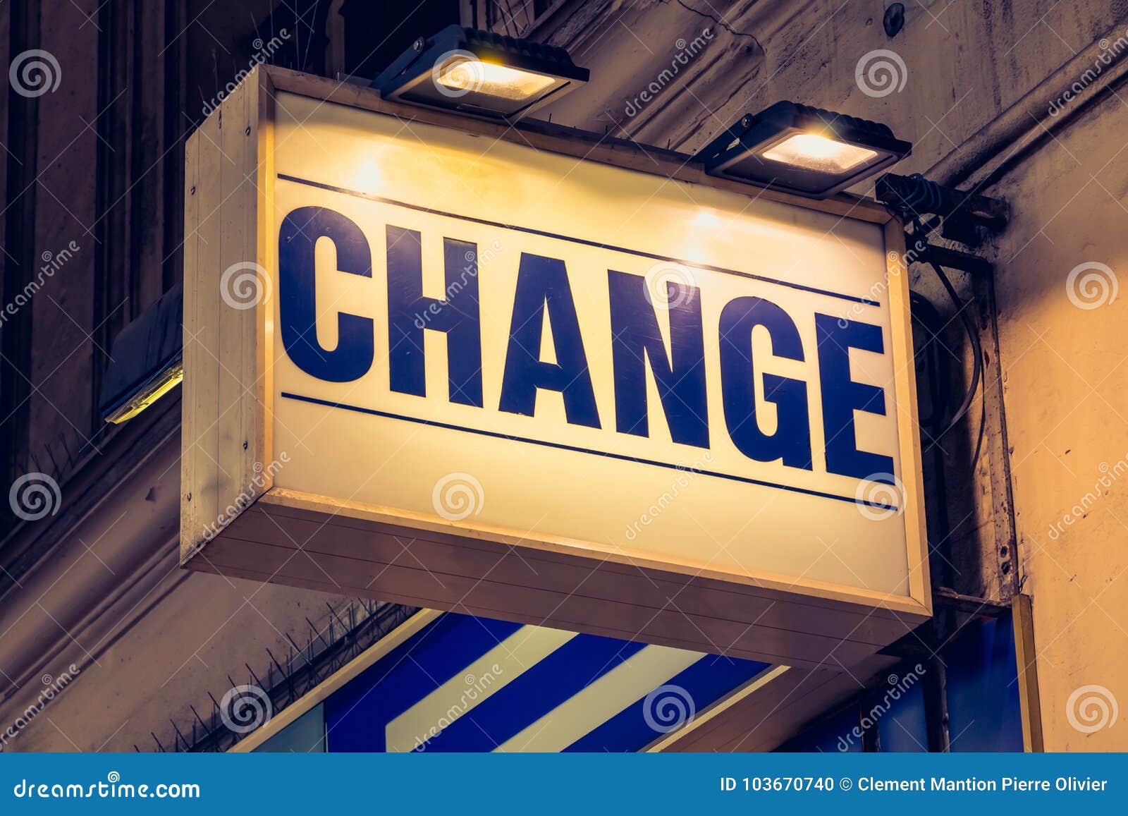 Blue Change Signboard in a Street of Paris Stock Photo - Image of ...