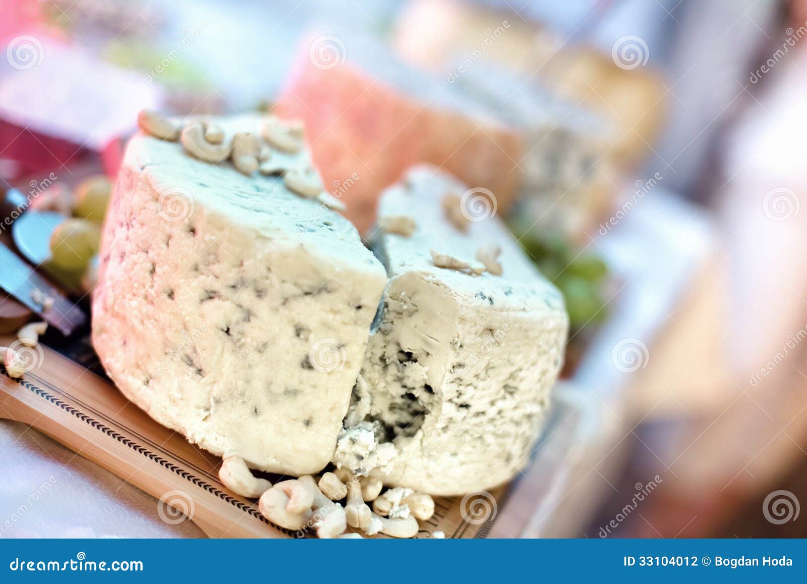 Blue Cheese Closeup As Appetiser with Various Types of Cheese Stock