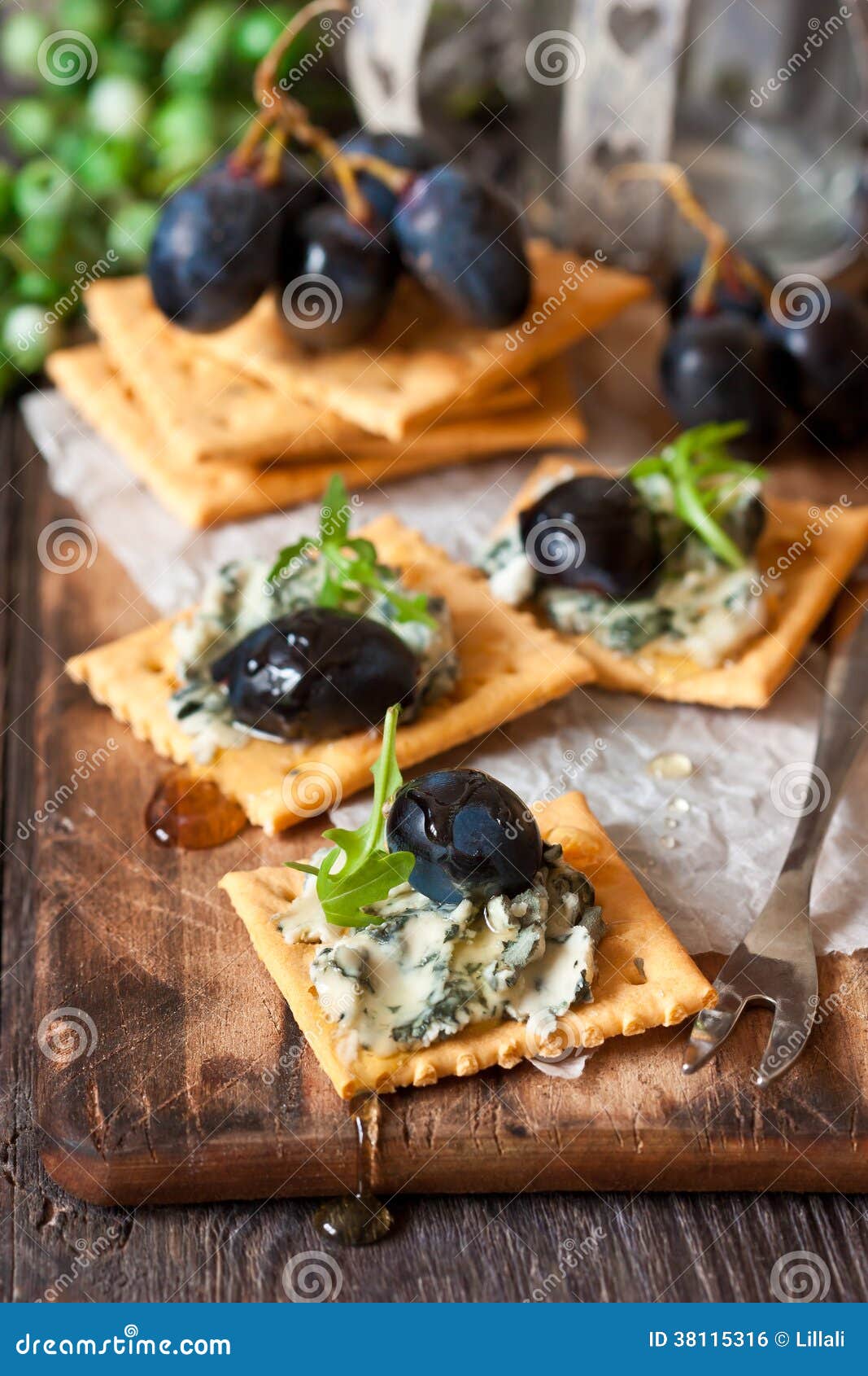 Blue cheese crackers. stock photo. Image of cracker, honey 38115316