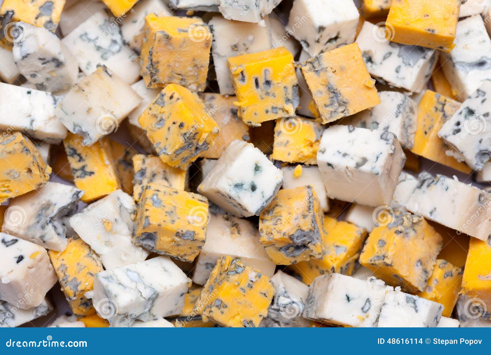 Blue cheese cubes. stock photo. Image of close, horizontal - 48616114