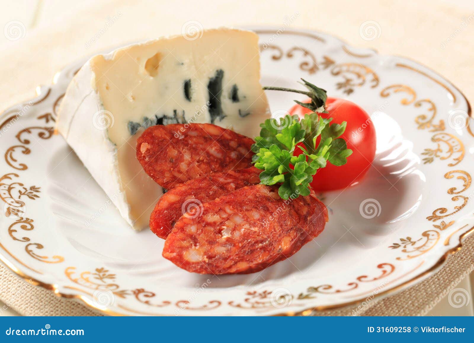 Blue cheese and sausage stock photo. Image of appetizer 31609258
