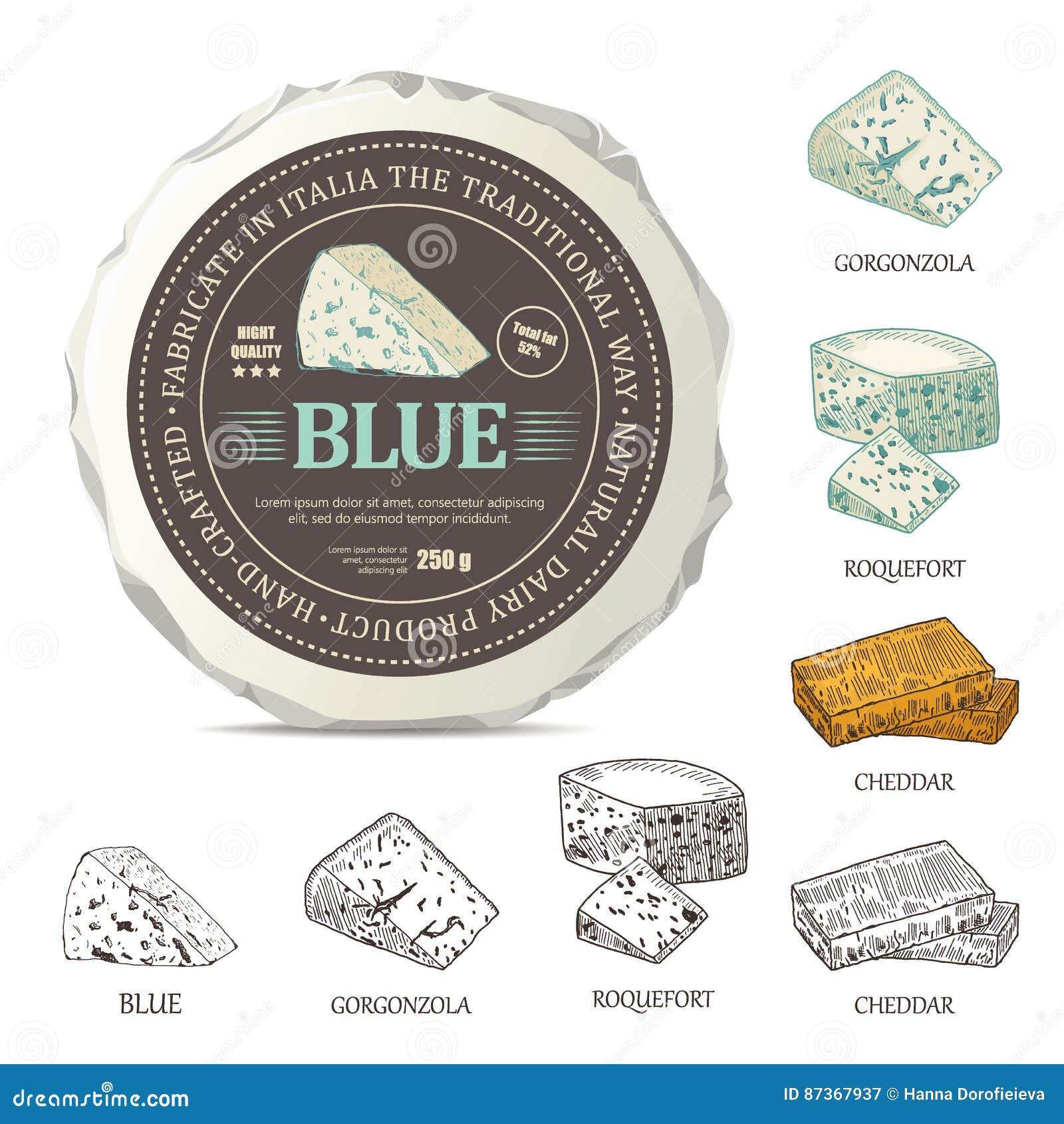 Download Blue Cheese Sticker Design On Mockup Wrapper Vector Label With Outline Curds Set Stock Vector Illustration Of Branding Cheddar 87367937