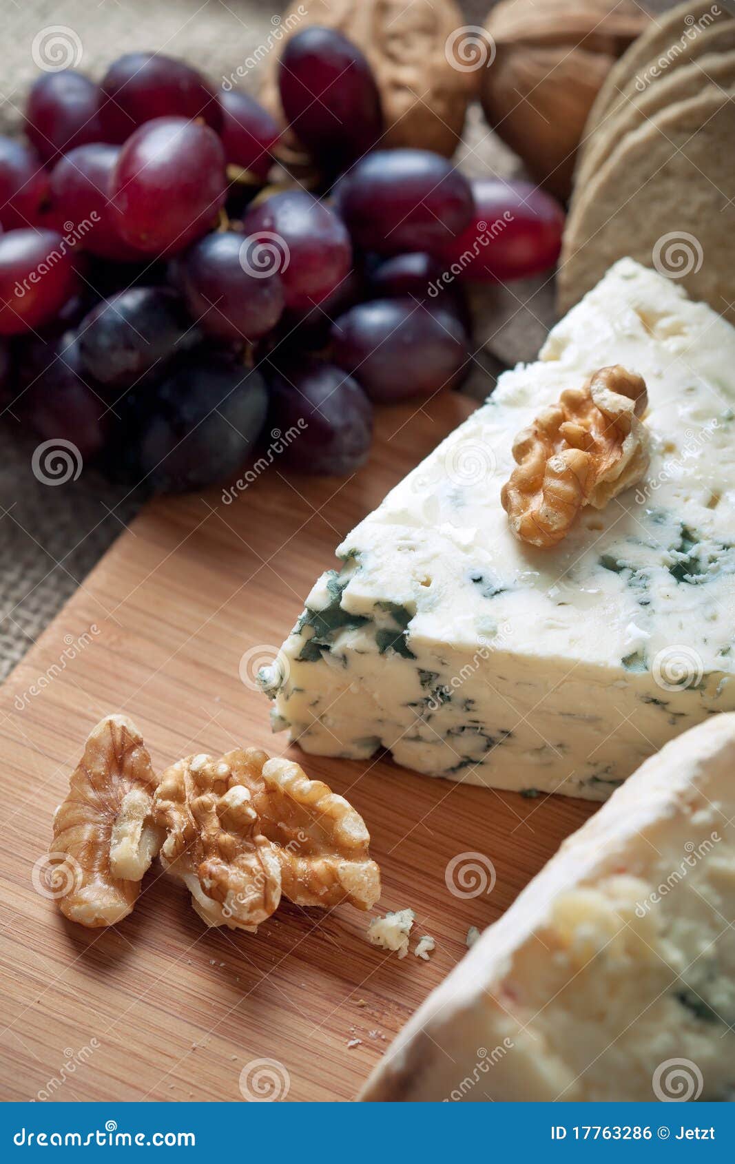Blue Cheese with Walnuts and Grapes Stock Photo Image of slice