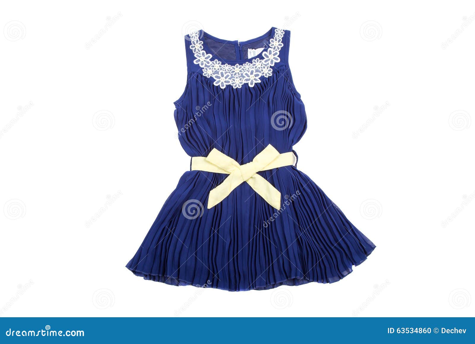 Blue Children Dress with Wellow Ribbon, Isolated on White Stock Photo ...