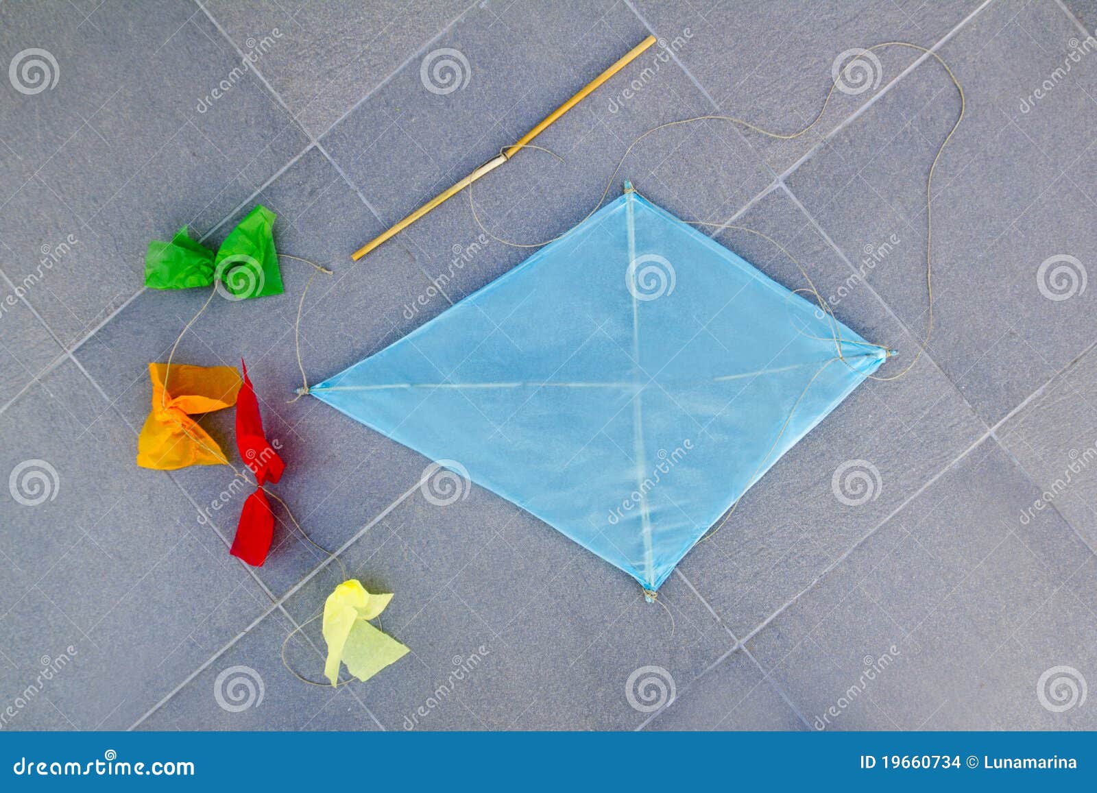 Blue Children Kite Traditional Diamond Stock Photo Image of game