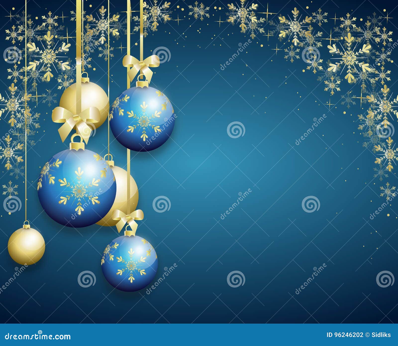 Blue Christmas Background Decorated with Christmas Bulbs Stock ...