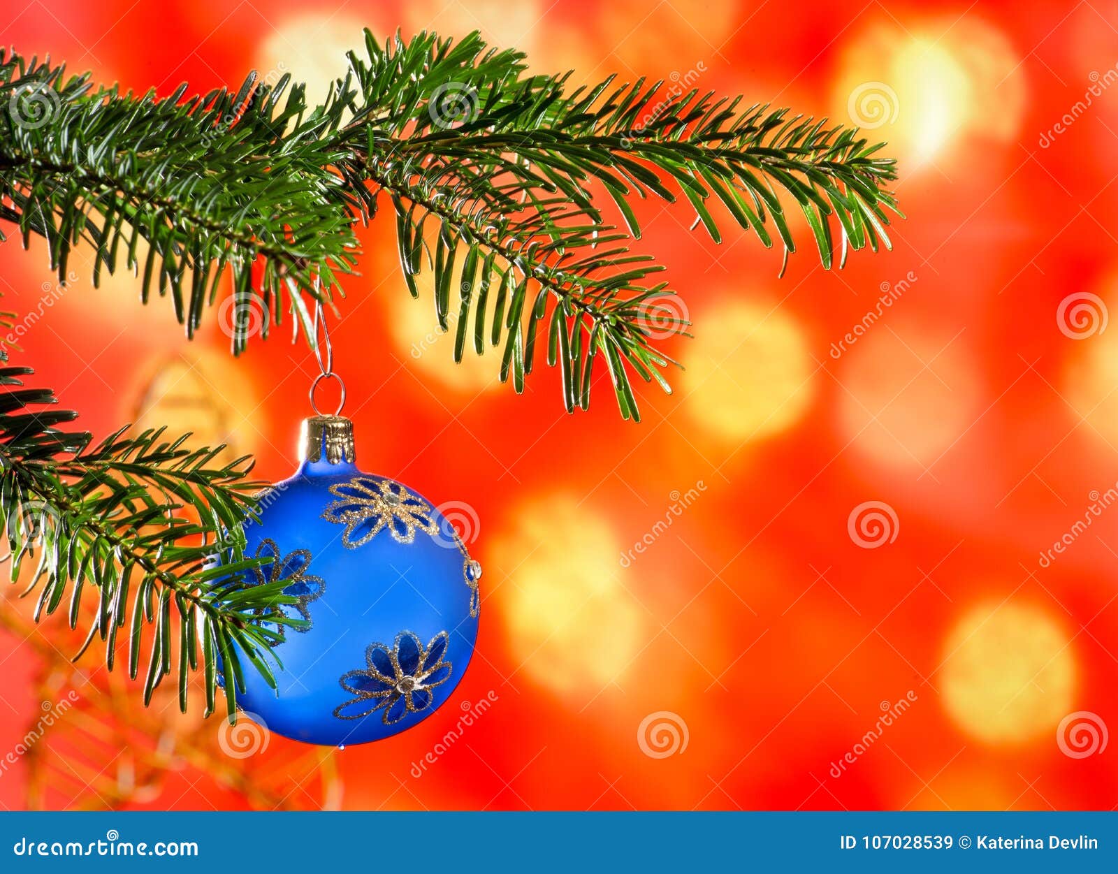 Blue Christmas Ball with Christmas Twig Stock Image - Image of green ...