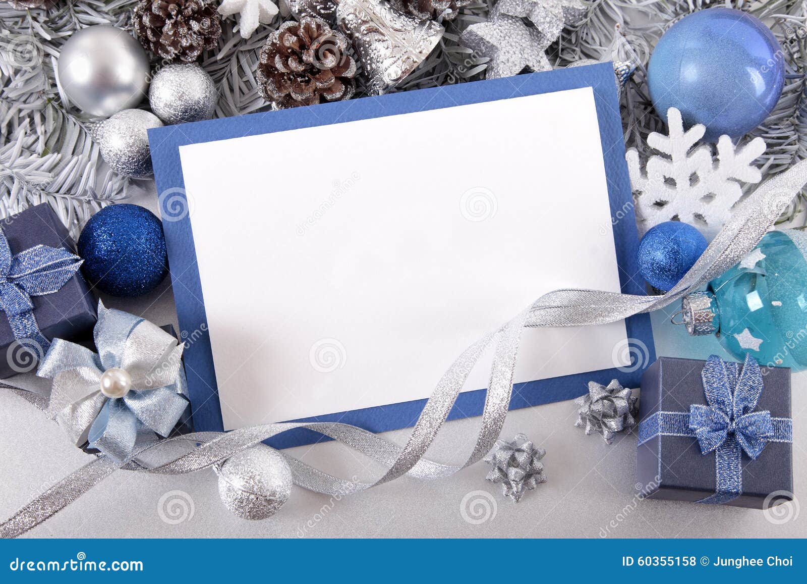 Blue Christmas Card Background with Decorations and Copy Space Stock Photo  - Image of blank, leaf: 60355158