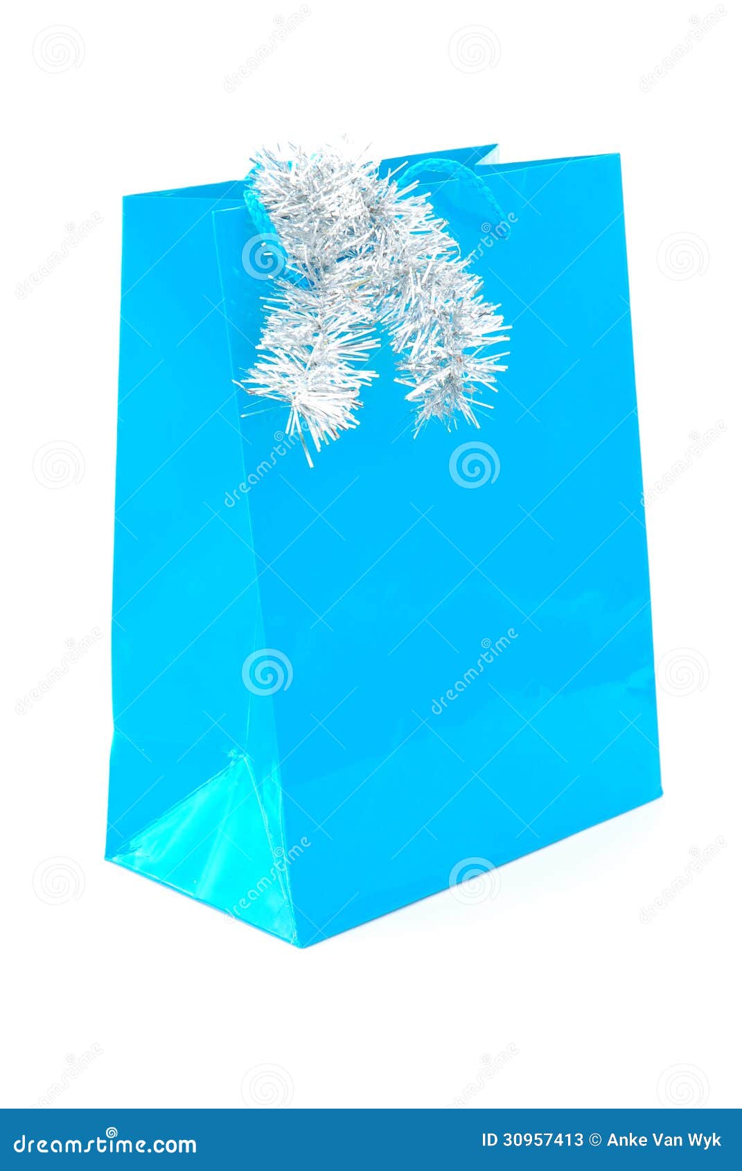 Blue Christmas Gift Bag On White Stock Image - Image of seasonal, gift: 30957413