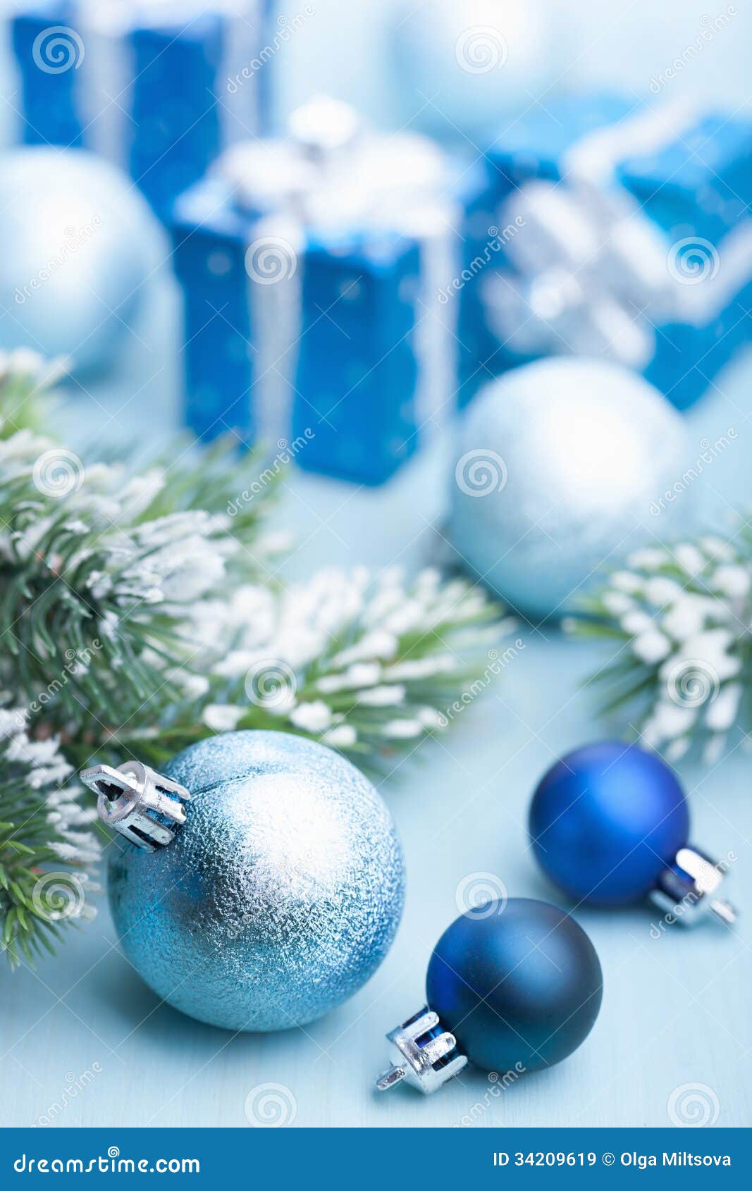 Blue Christmas Gifts and Decoration Stock Image Image of decorative