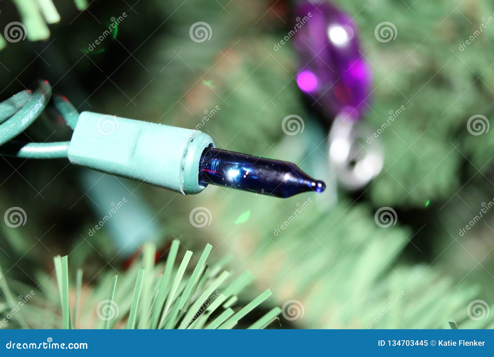 Blue Christmas Light on Tree Stock Image Image of decoration, closeup 134703445