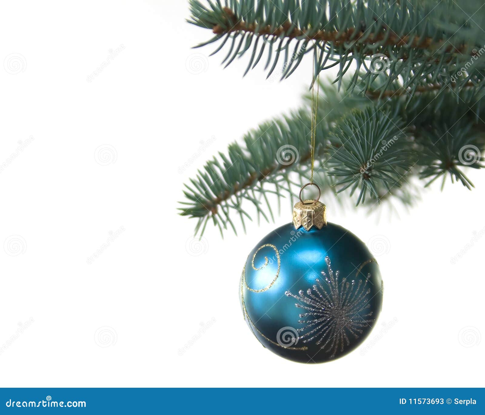 Blue Christmas Tree Ball on Fir Brach Stock Image - Image of season ...