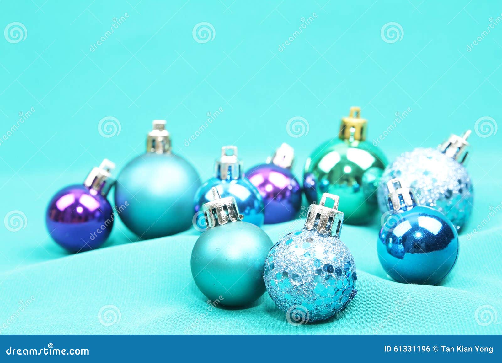 Blue Christmas Tree Ornaments on Blue Background Stock Photo - Image of ...