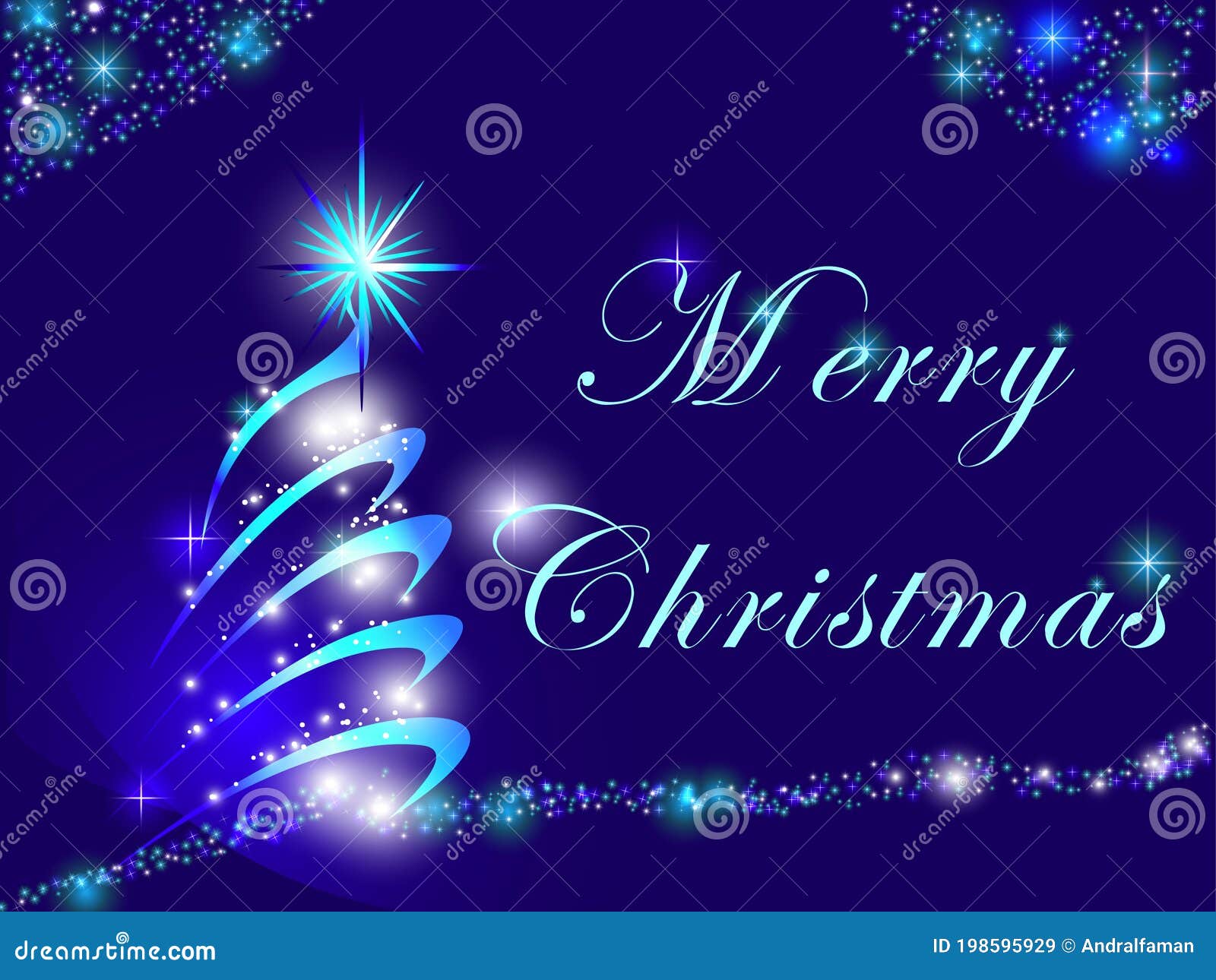 Blue Christmas Tree with Stars Stock Vector Illustration of light, night 198595929