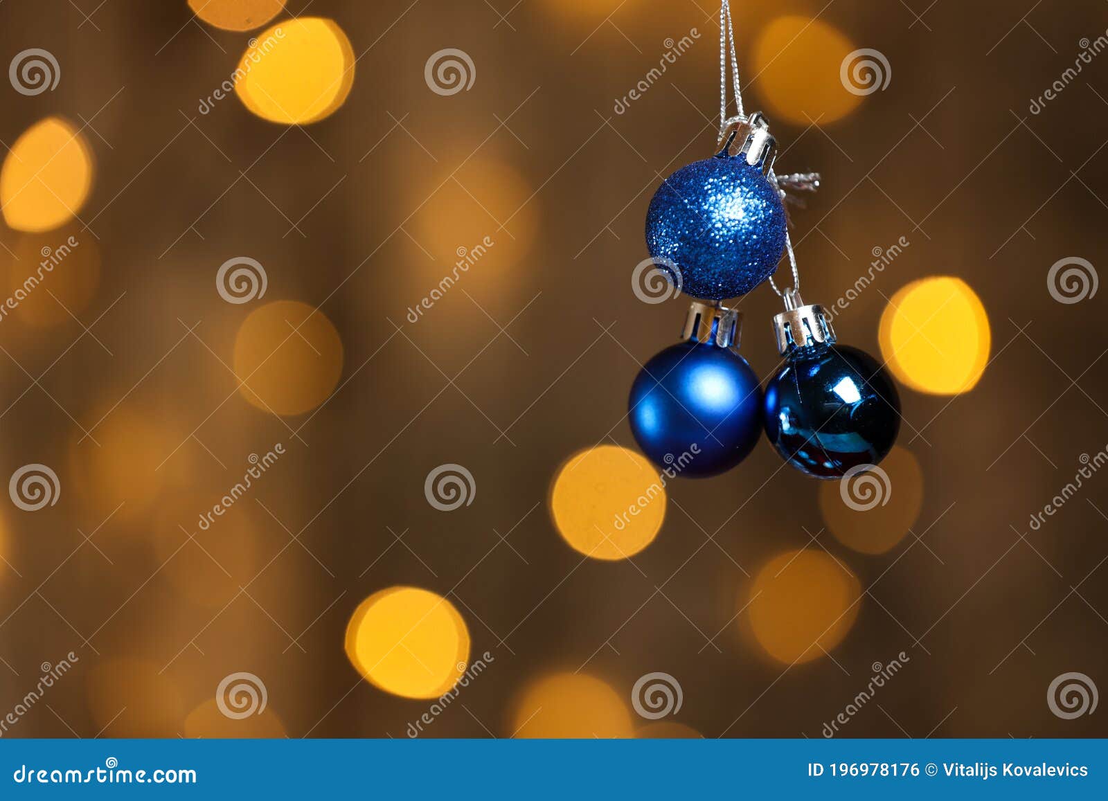 Blue Christmas Tree Toys on a Bokeh Lights Background. Stock Photo ...