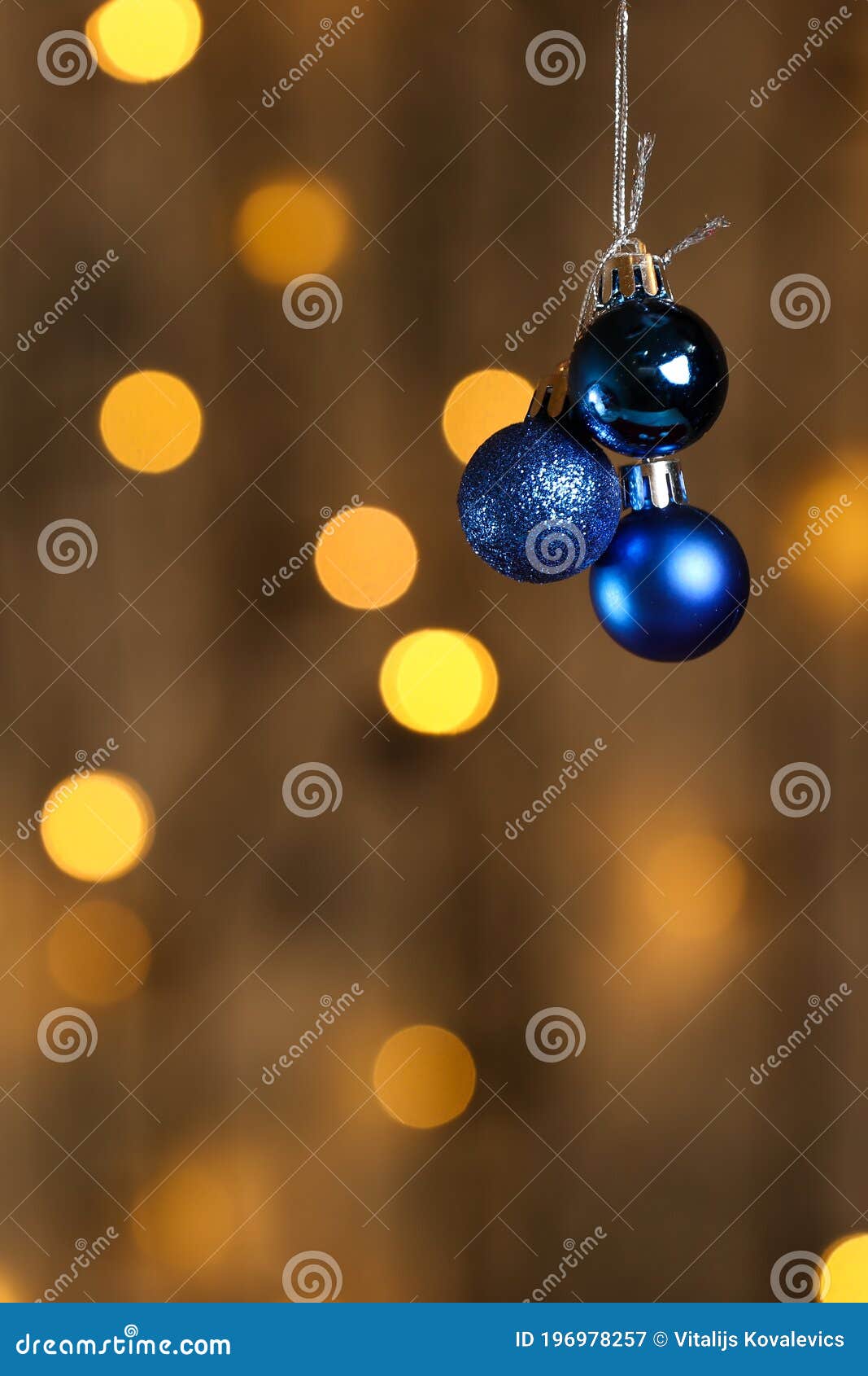 Blue Christmas Tree Toys on a Bokeh Lights Background. Stock Image ...