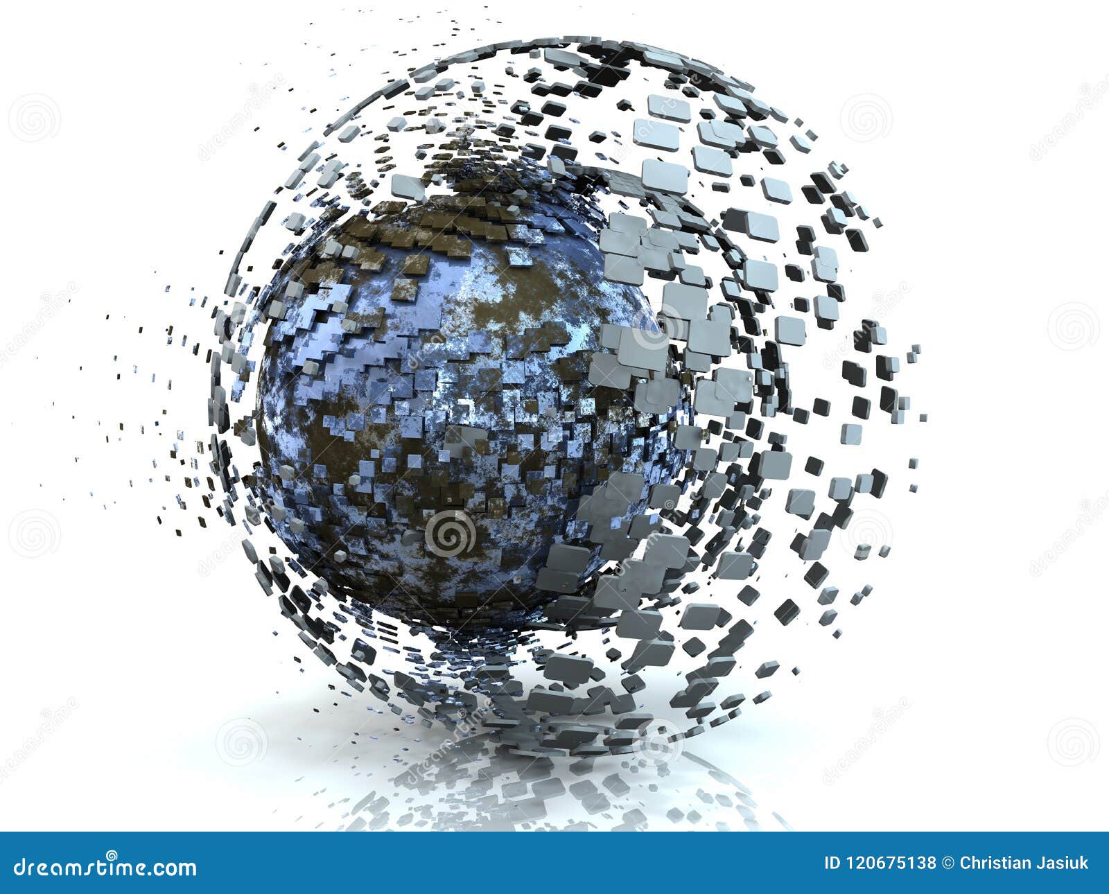 Blue Chrome 3D Metal Sphere Explosion Stock Illustration Illustration