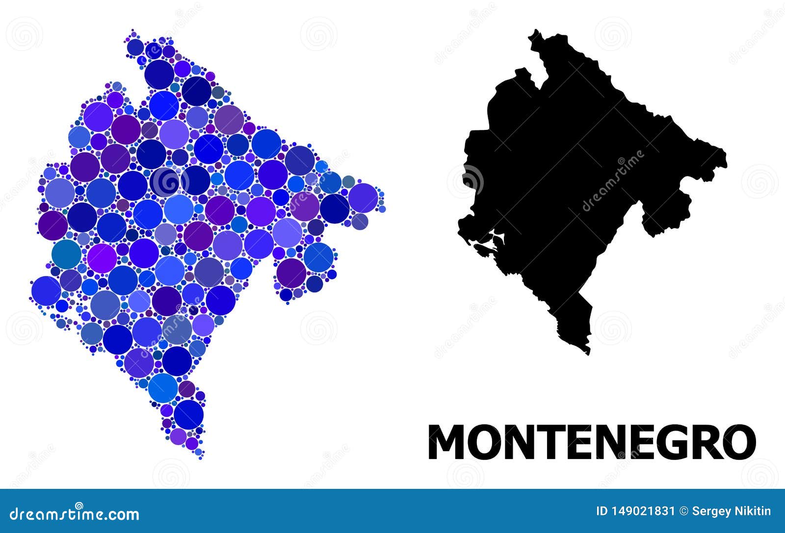 blue circle mosaic map of montenegro