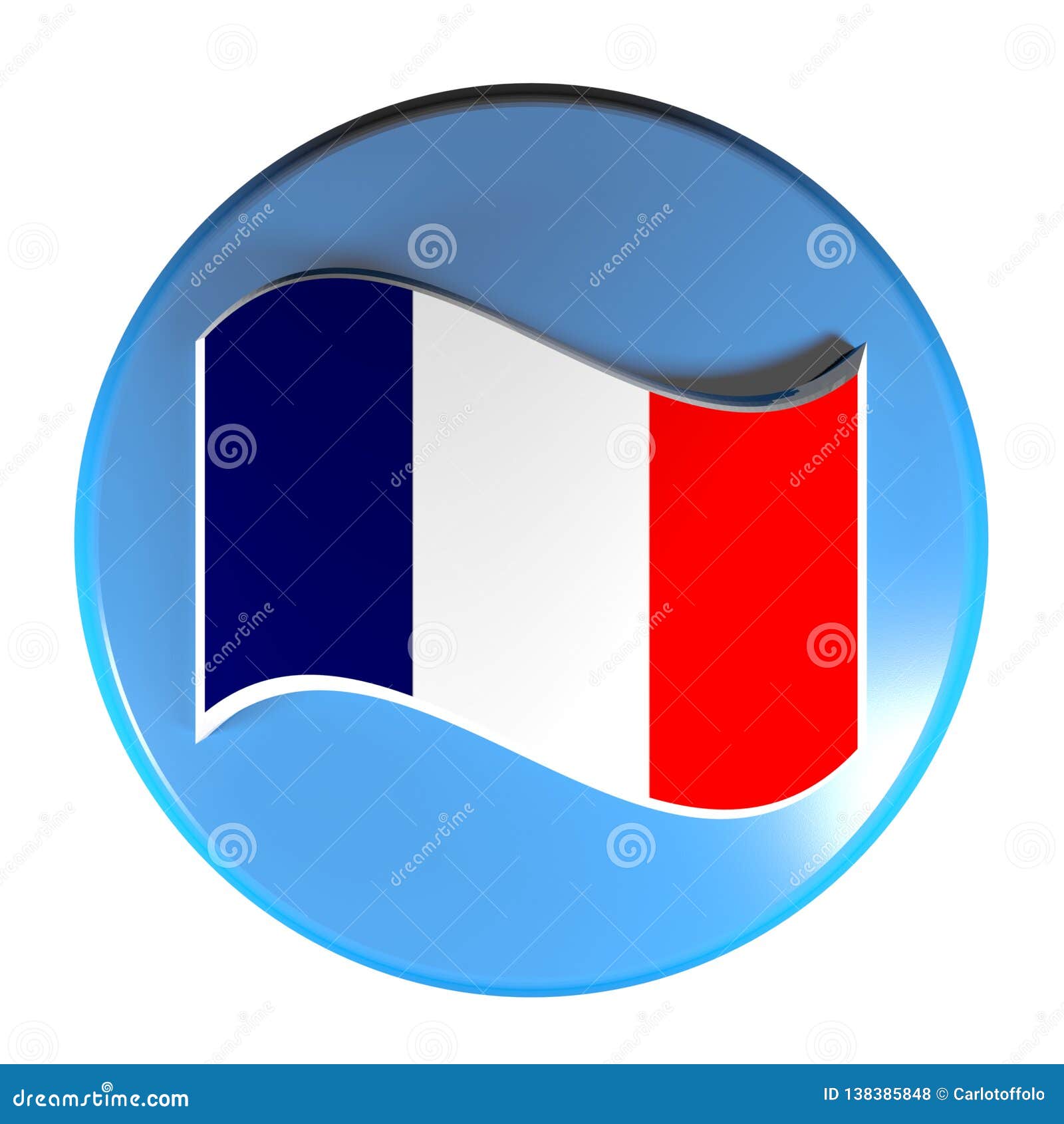 Blue Circle Push Button French Flag 3D Rendering Illustration Stock