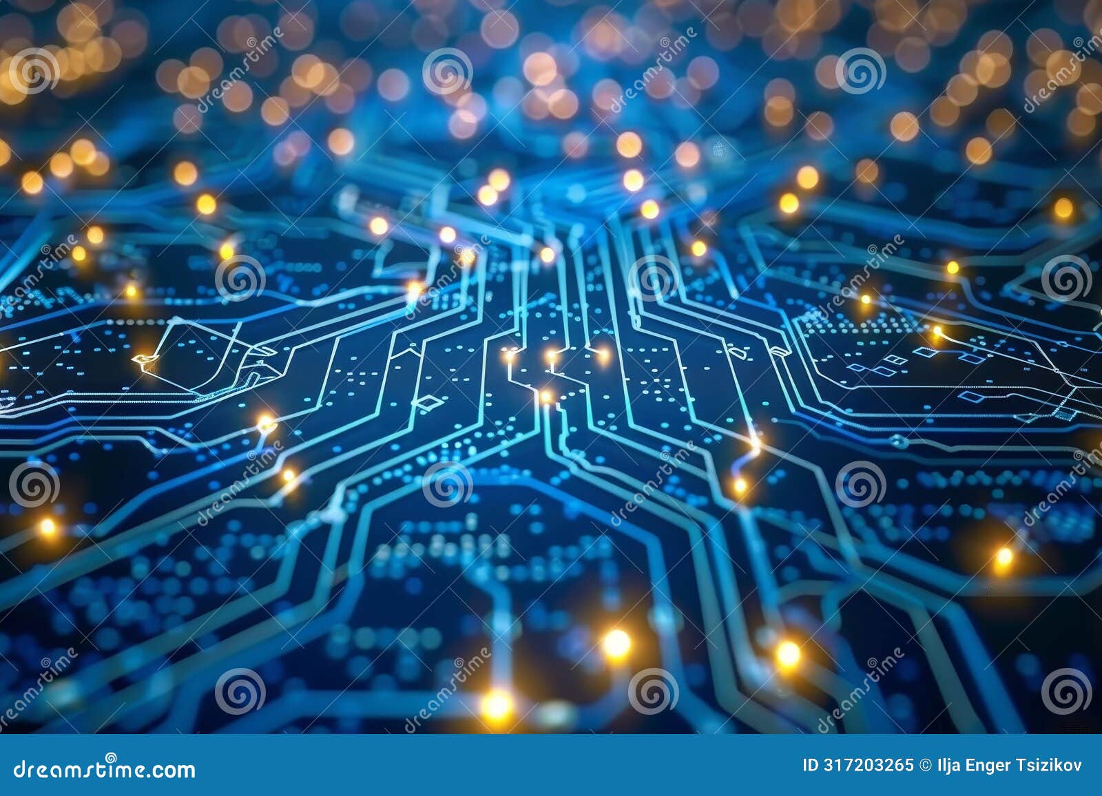 blue circuit board with illuminated leds and yellow markings for enhanced visibility