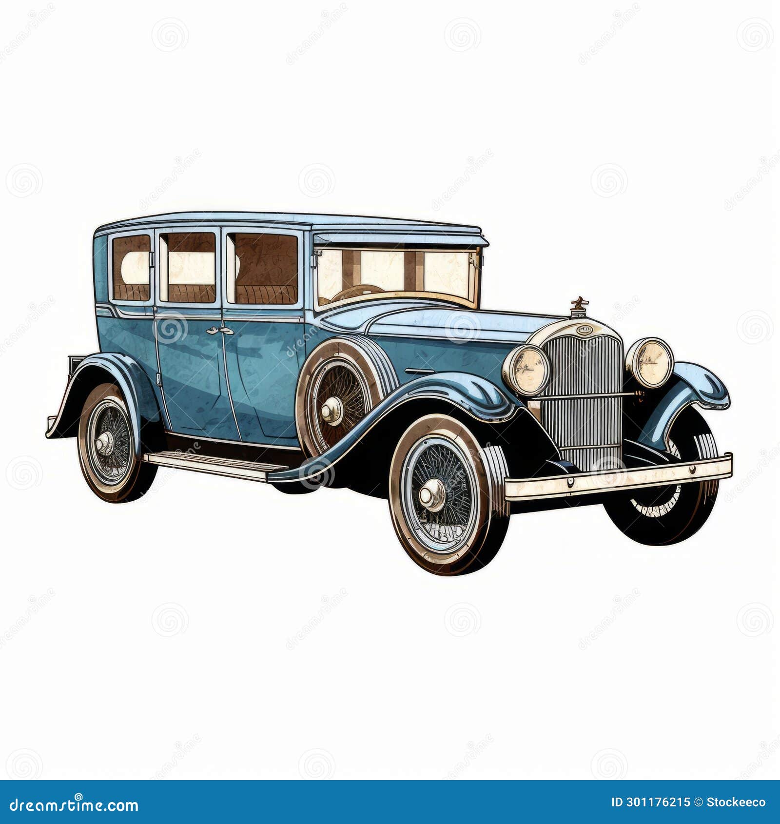 Vintage Classic Blue Old Car Clipart Illustration Stock Illustration