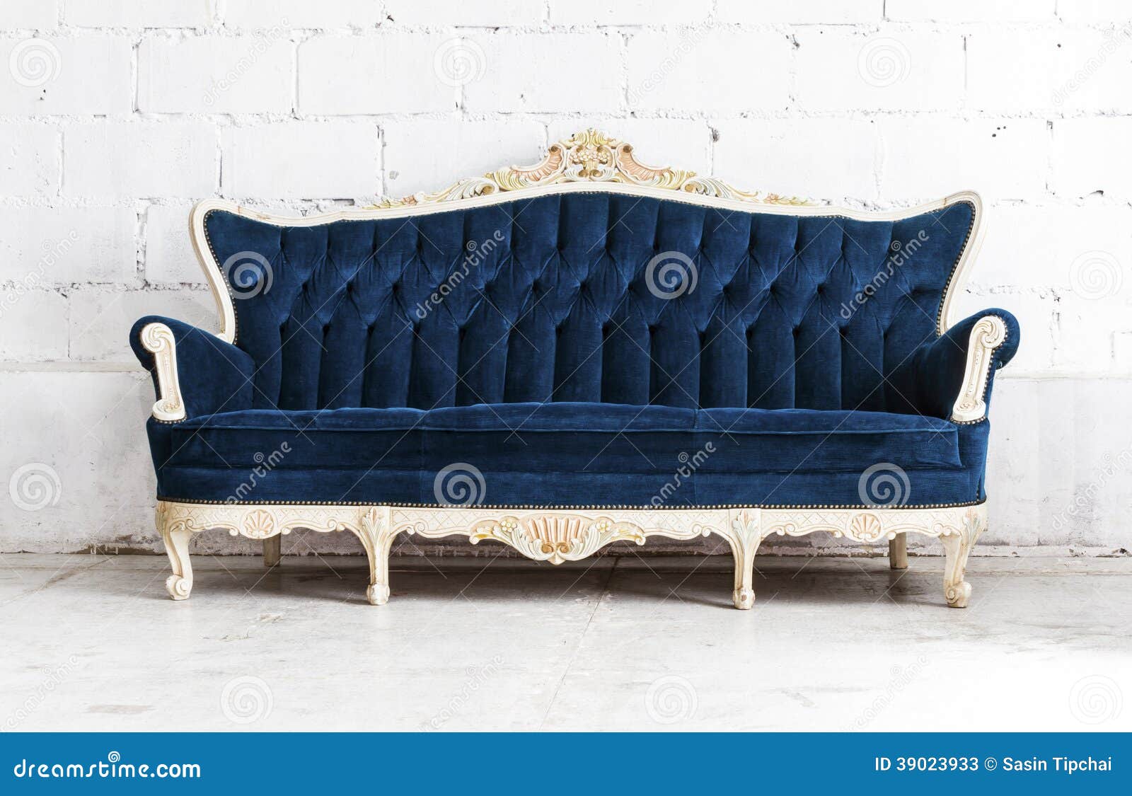 Blue Classical Style Sofa Couch in Vintage Room Stock Image Image of