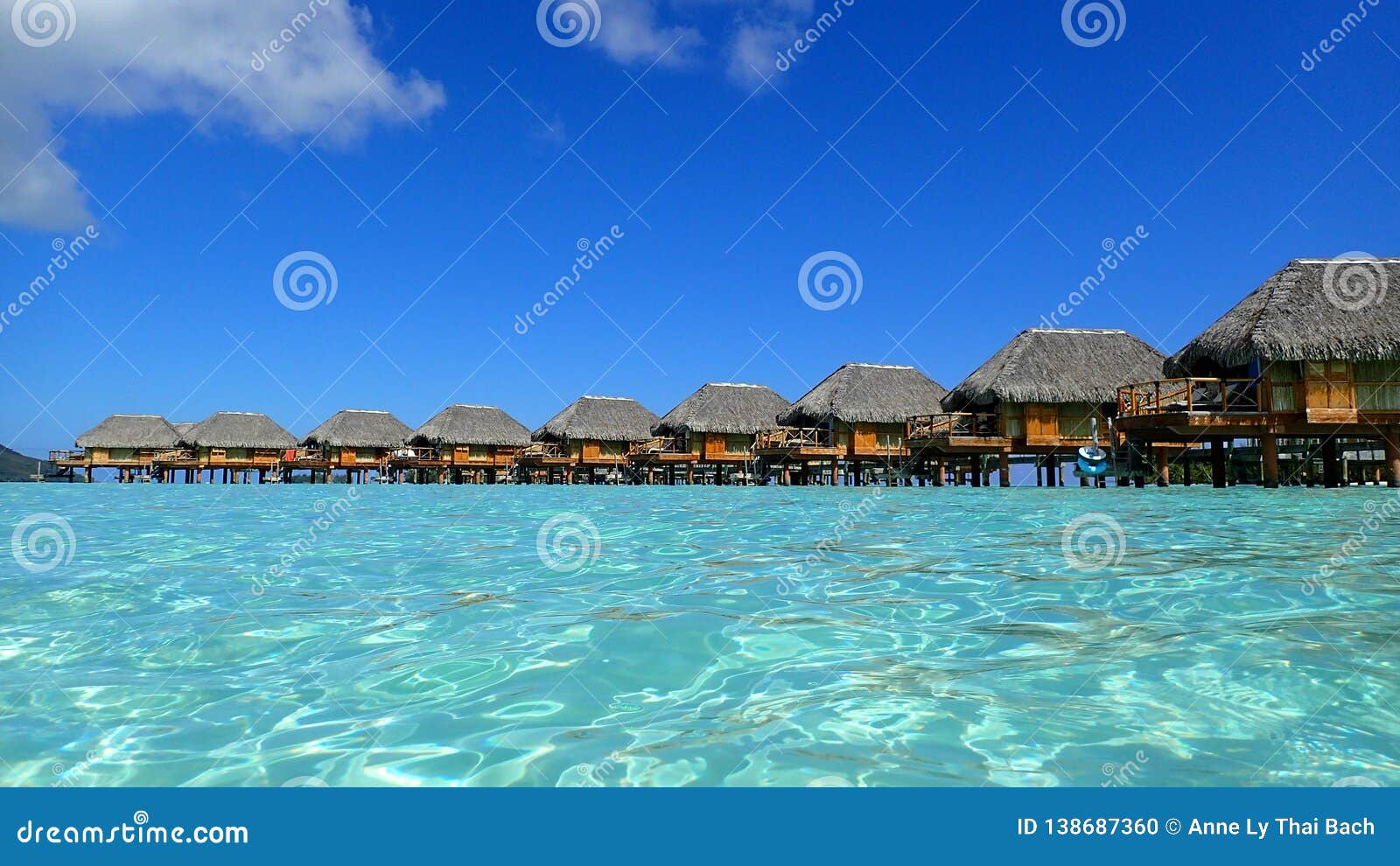 bora bora and the blue lagoon with cristalline water in the front, french polynesia