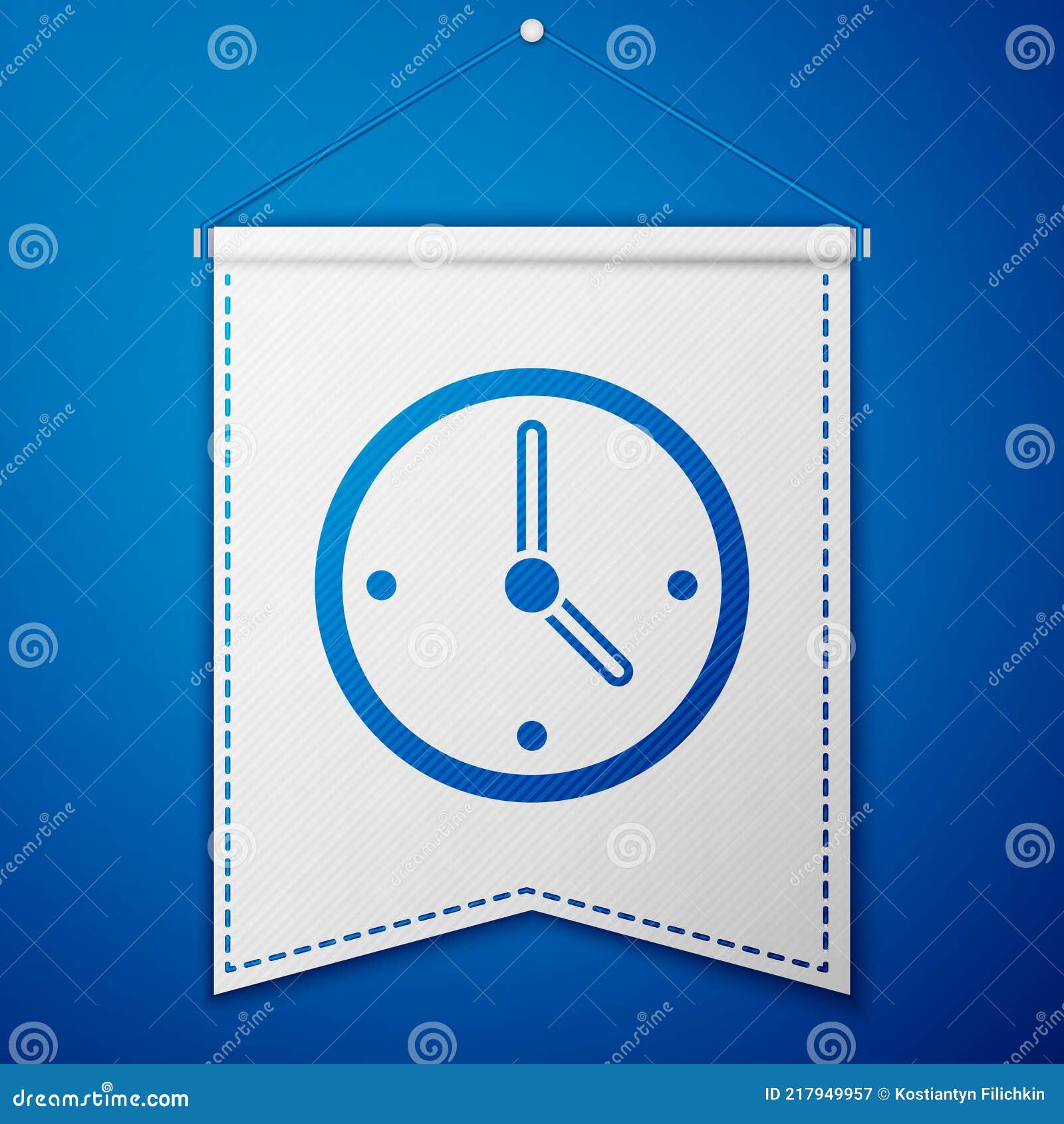 Blue Clock Icon Isolated on Blue Background. Time Symbol. White Pennant