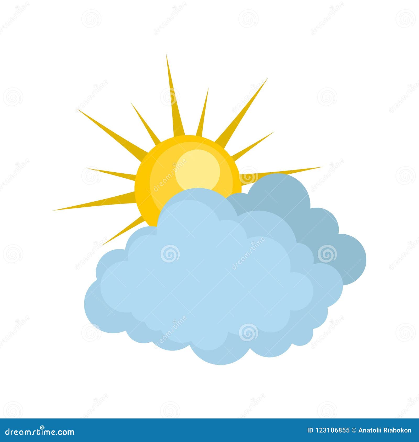 Blue Cloudy Sun Icon, Flat Style Stock Illustration - Illustration of ...