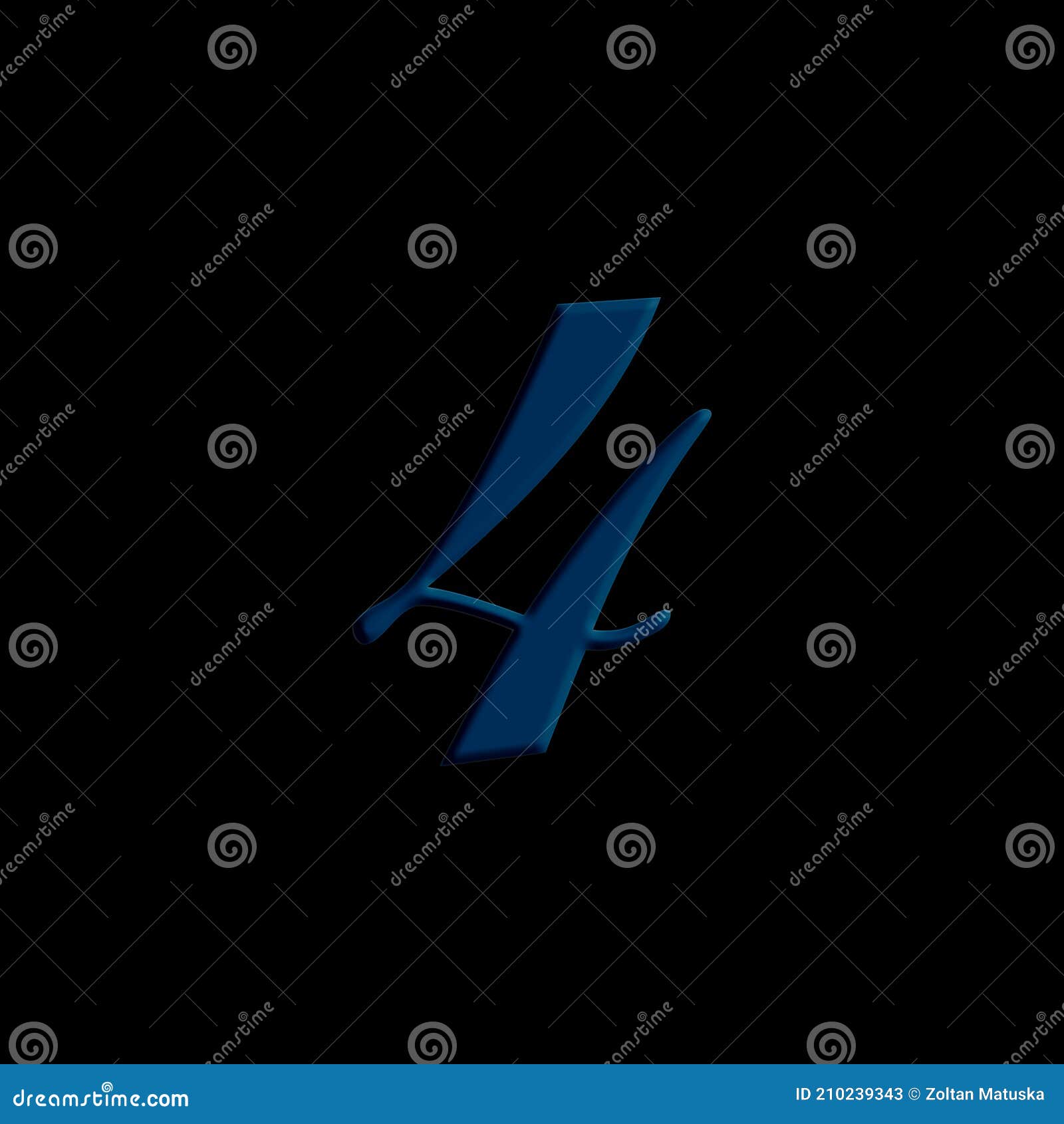 Blue Color Embossed 3 D Illustration NUMBER 4 , Alphabet , Isolated