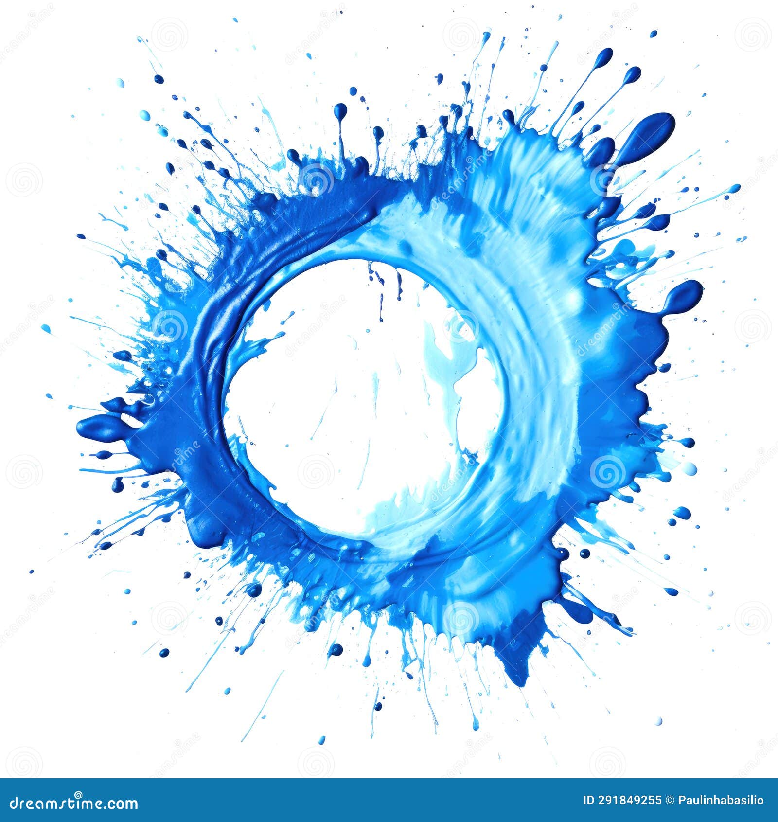 round blue paint splatter generated with ai. dripping droplets.