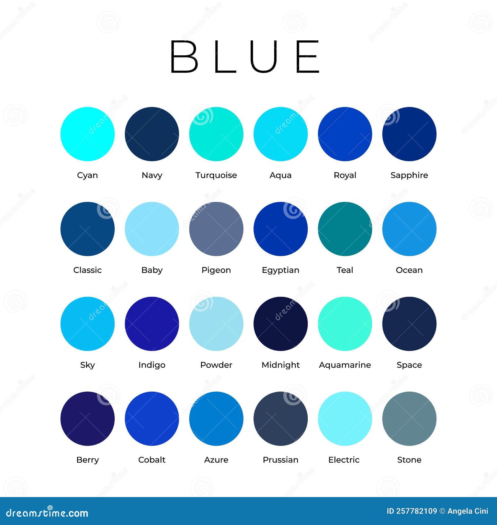 Blue Color Shades Swatches Palette With Names Stock Vector - Illustration  Of Color, Chart: 257782109