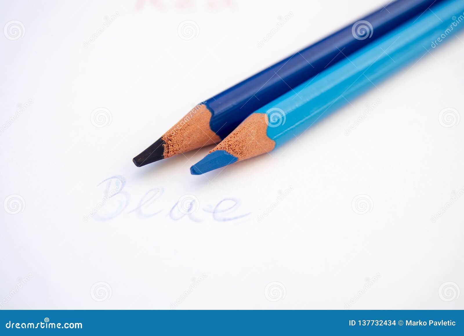 Blue colored pencils stock photo. Image of coloring 137732434