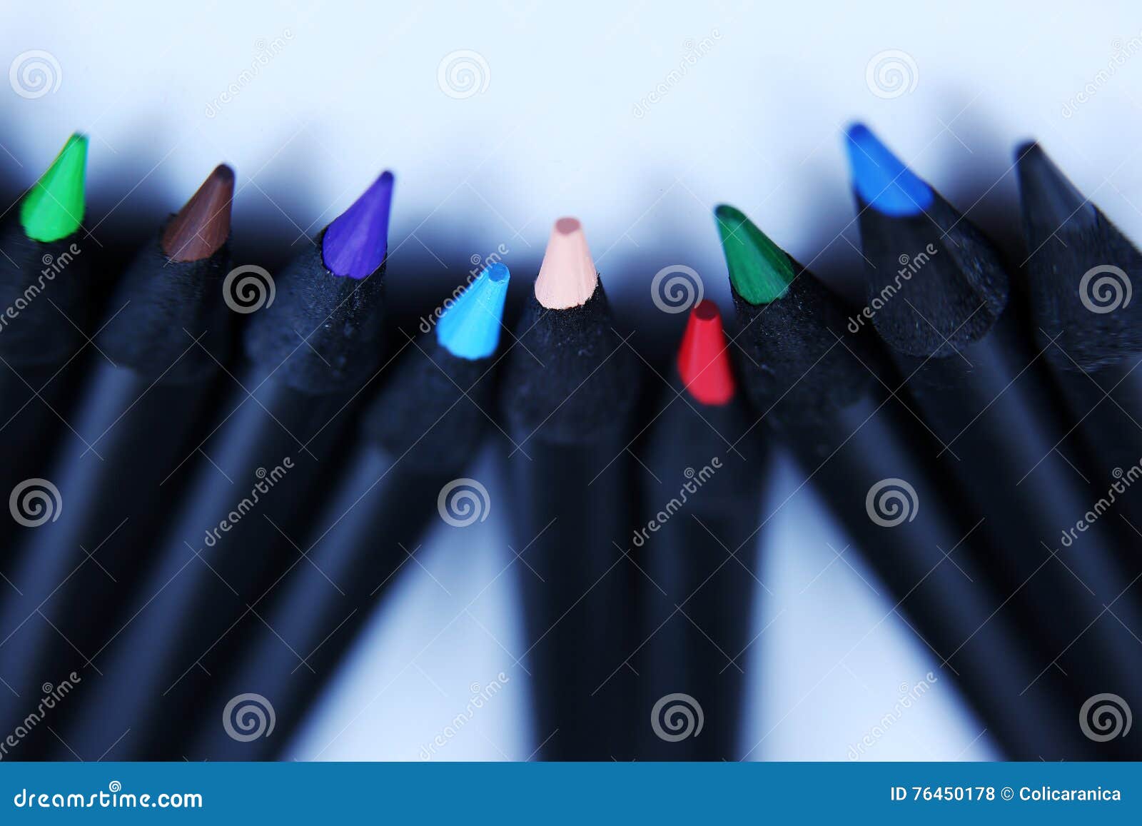 Blue colored pencils stock photo. Image of black, color 76450178