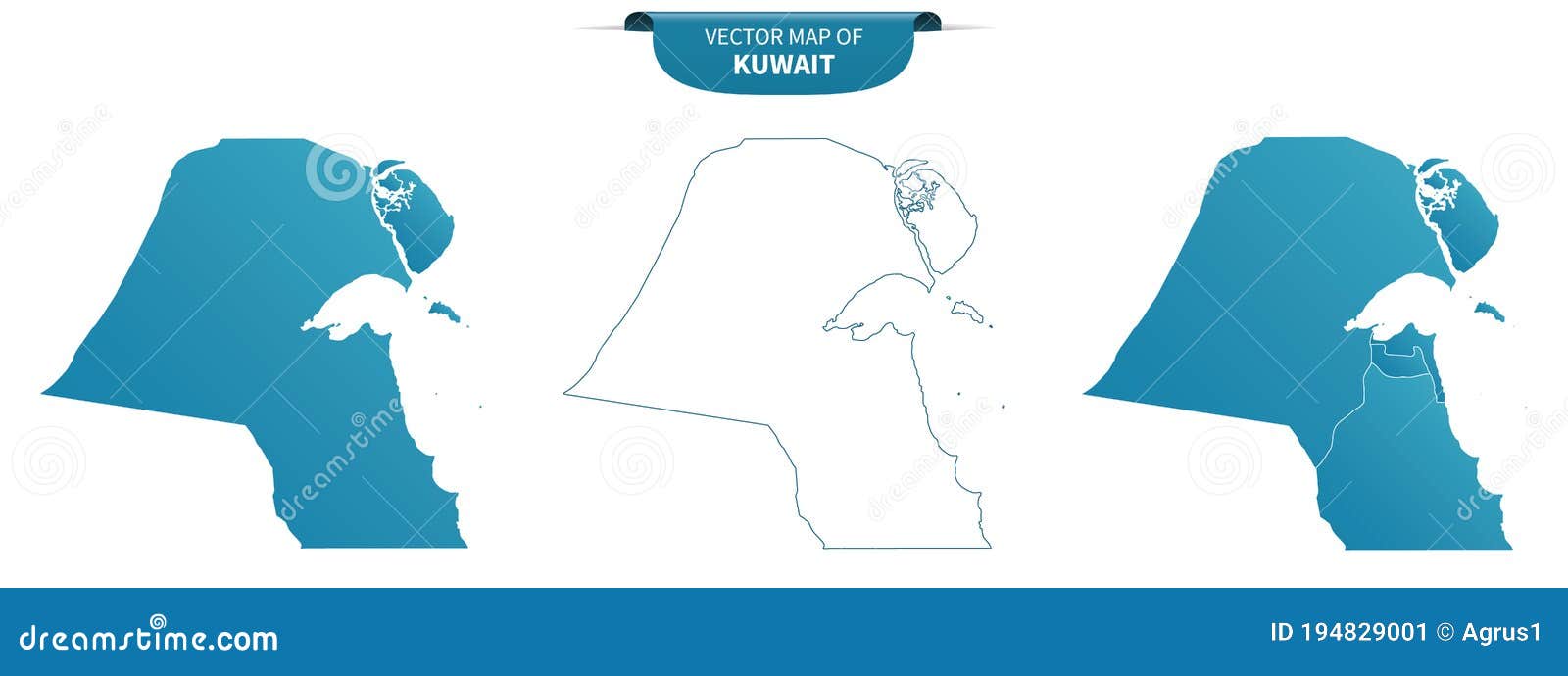 Blue Colored Political Maps of Kuwait Isolated on White Background