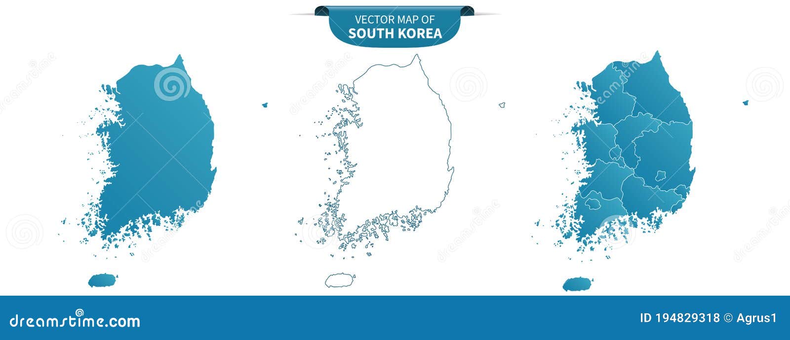 Blue Colored Political Maps of South Korea Isolated on White Background ...