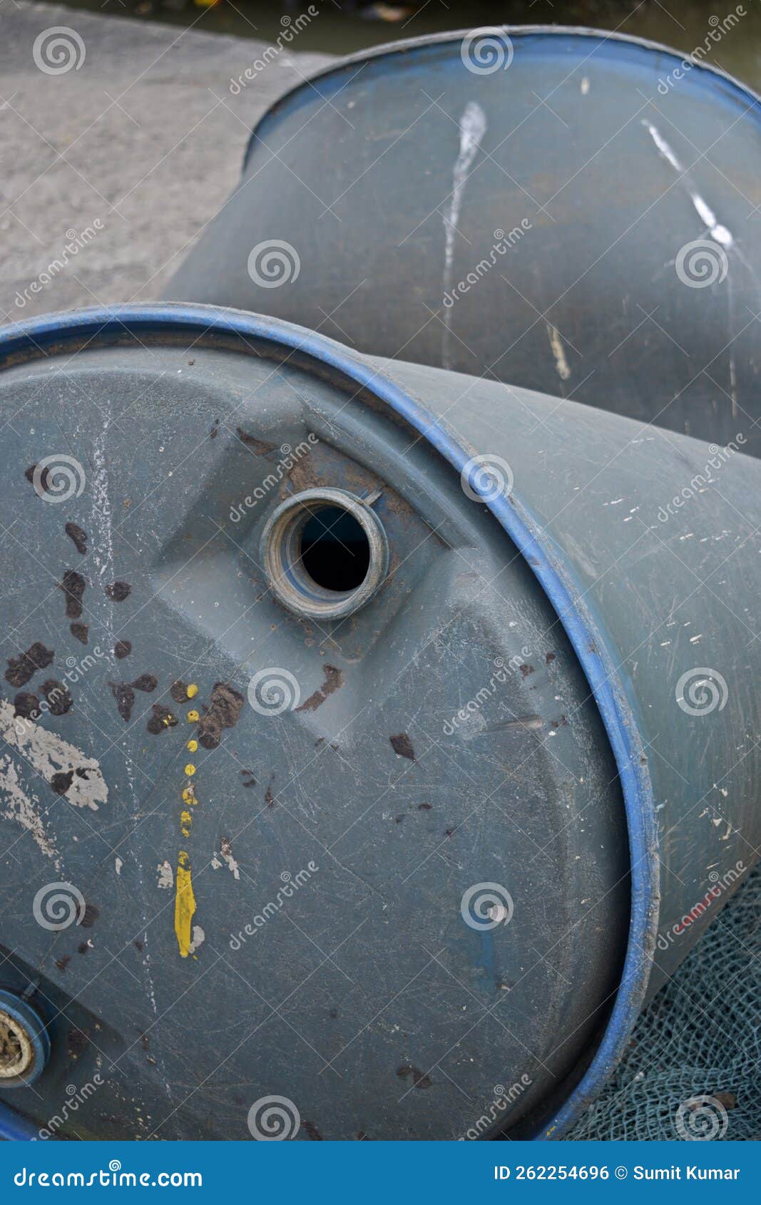 Old plastic drum stock photo. Image of blue, material 262254696