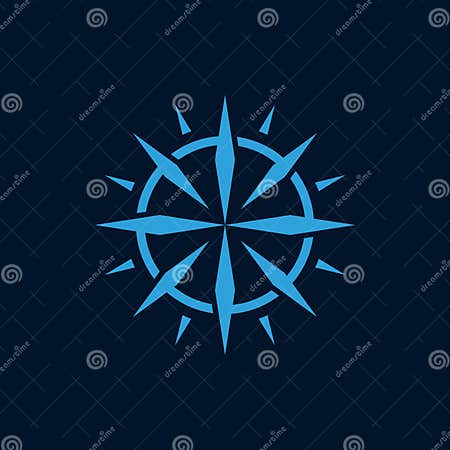 A blue compass rose stock vector. Illustration of dark - 358065181