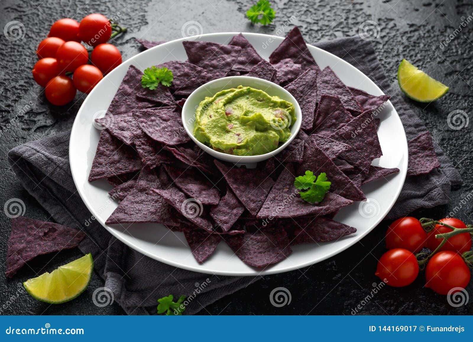 Blue Corn Organic Tortilla Chips with Guacamole Stock Image Image of