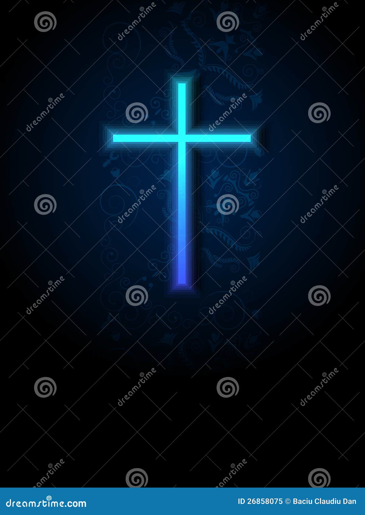 Blue Cross with Damask Background. Stock Vector Illustration of cross