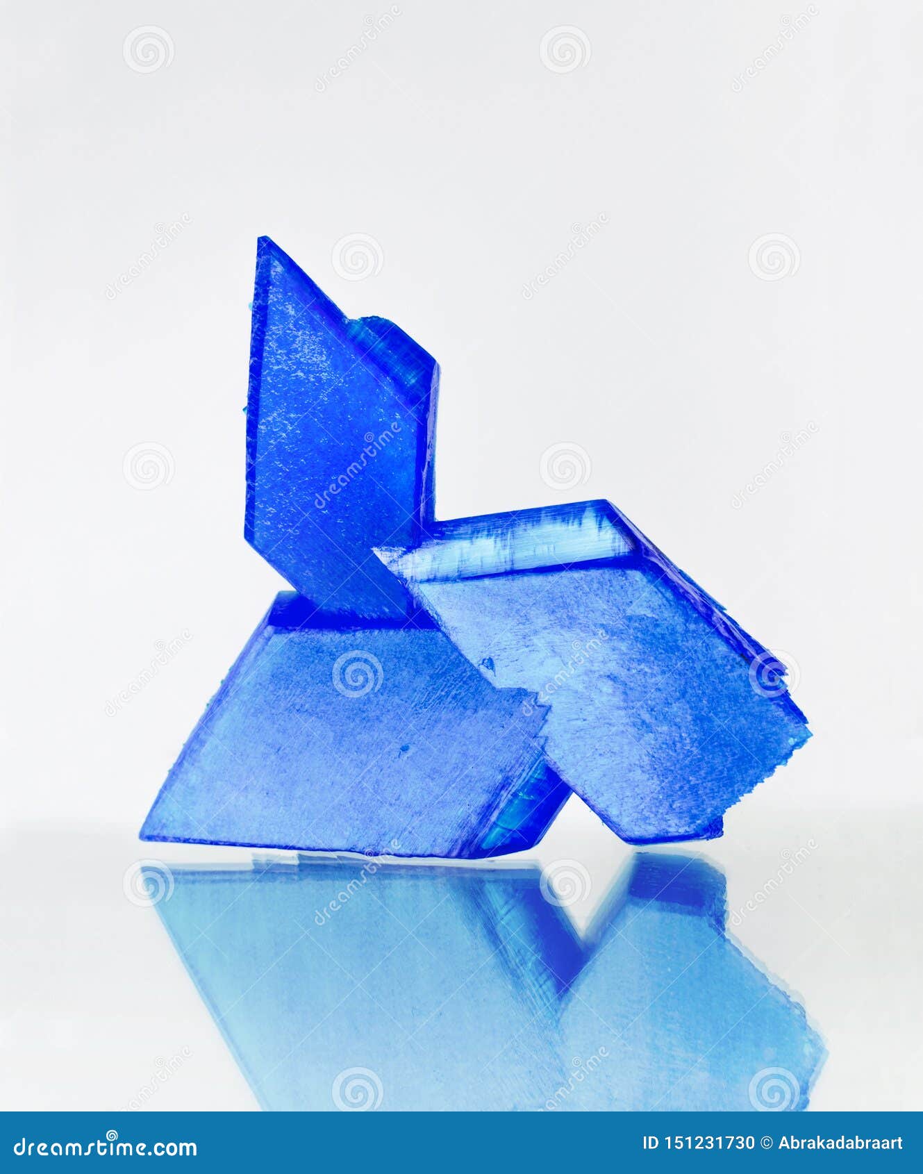 Blue Crystals of Copper Sulfate on Mirror Surface Stock Photo Image