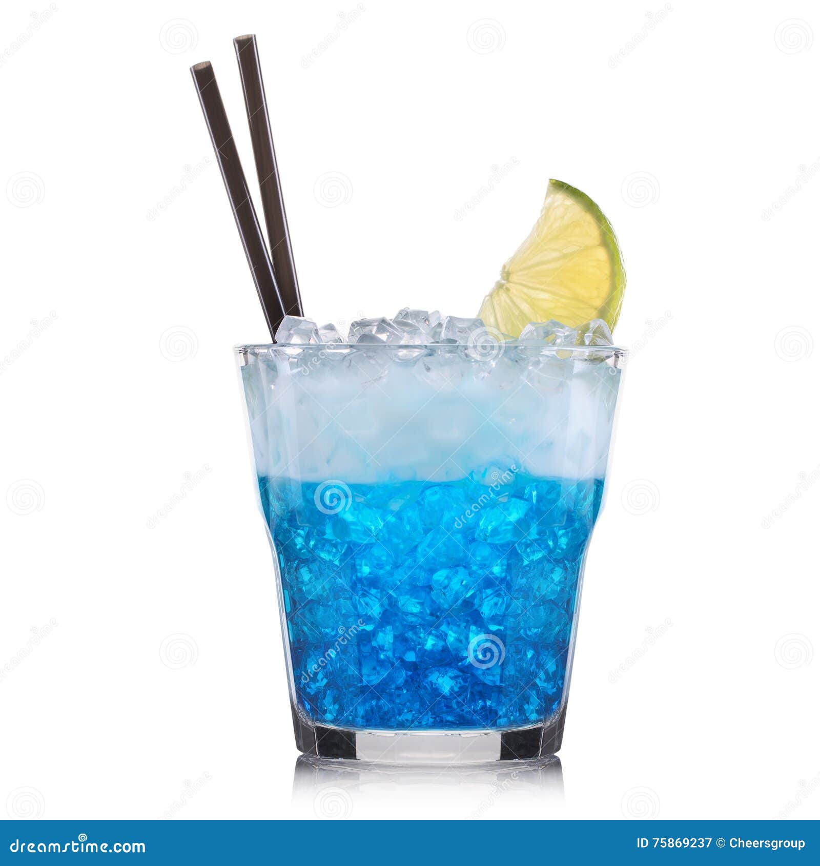 Blue Curacao Cocktail With Cherry Isolated On White Background Stock