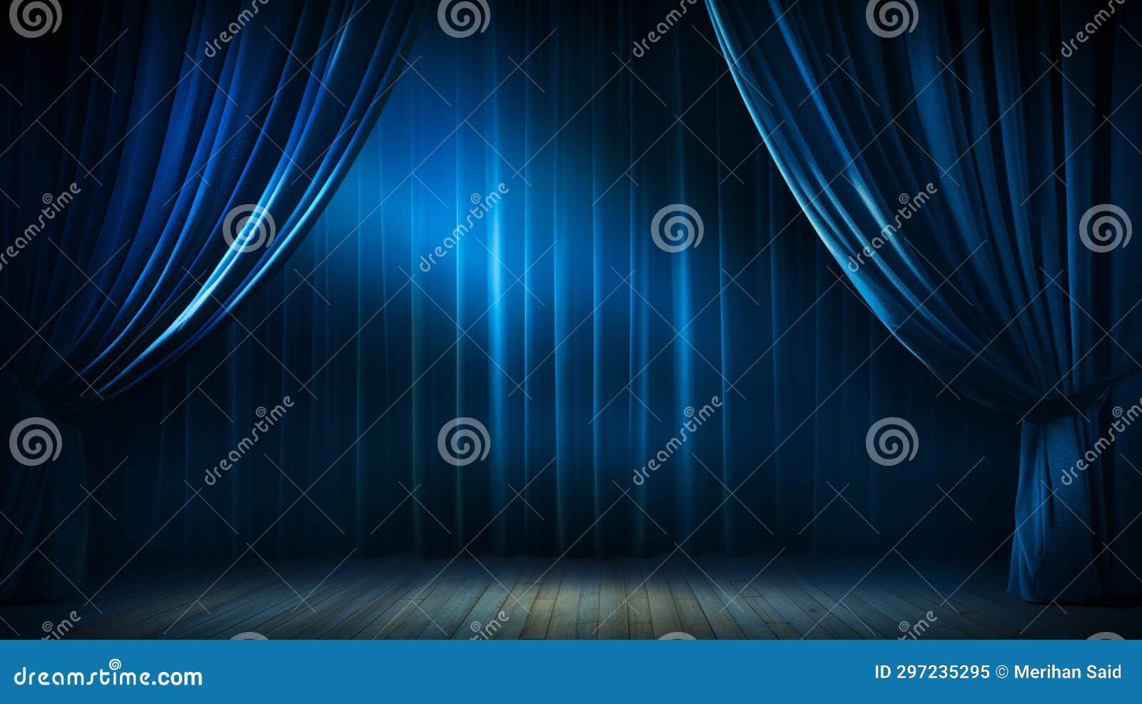 Blue Curtains with a Spotlight, AI Generative Stock Image Image of