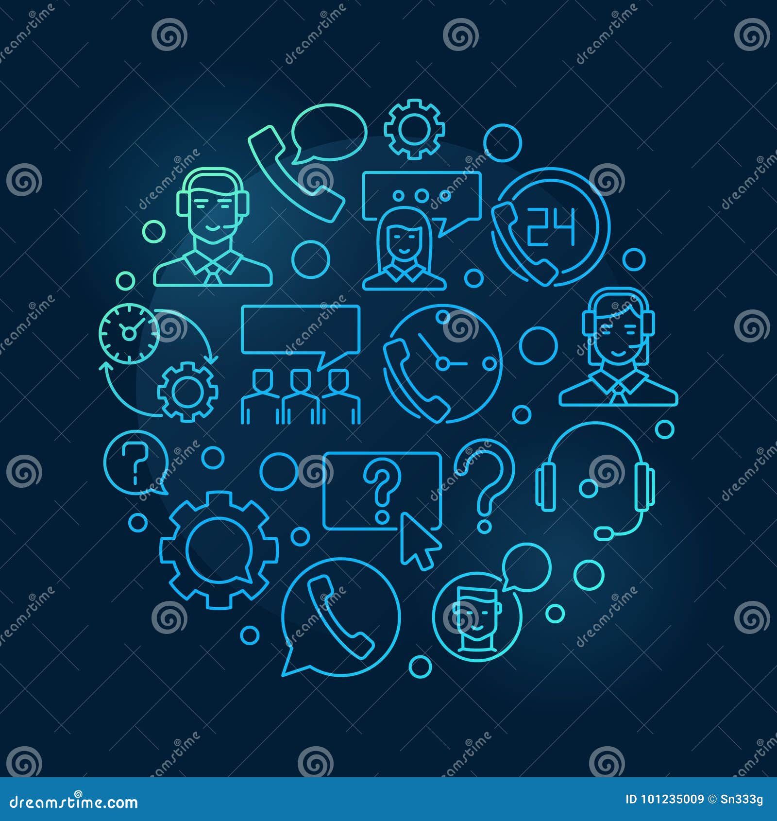 Blue Customer Service Round Vector Illustration. Customer Suppor Stock