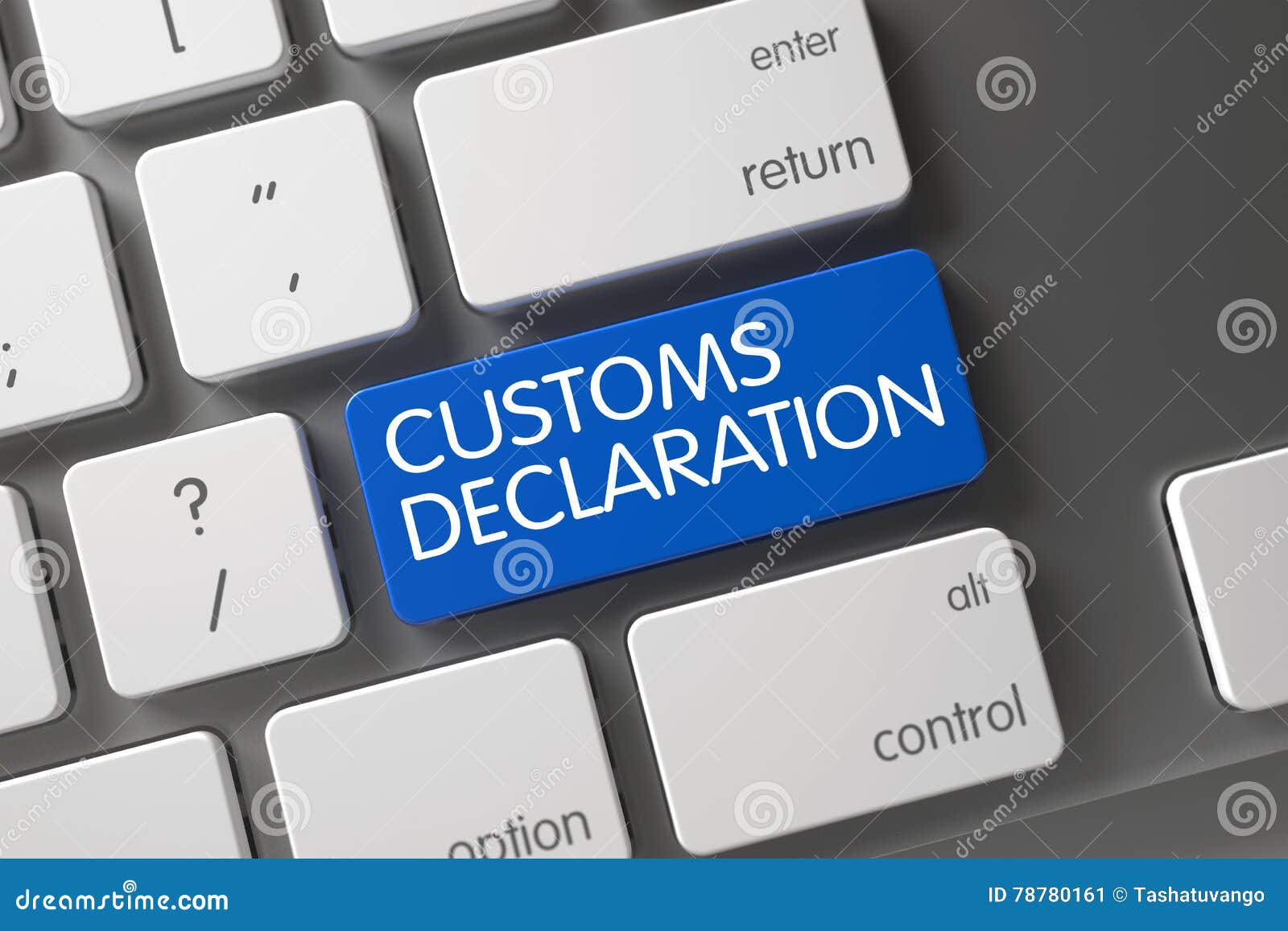 blue customs declaration key on keyboard. 3d.