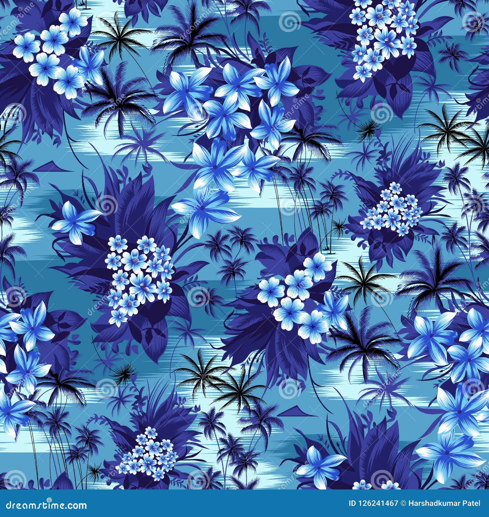 Blue Dark Beautiful Tropical Pattern Stock Illustration - Illustration ...