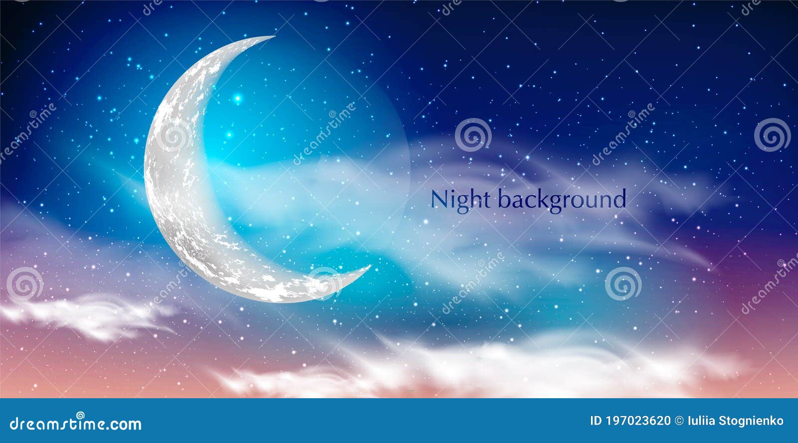 Blue Dark Night Sky Background with Half Moon, Clouds and Stars. Stock  Vector - Illustration of cloud, dark: 197023620