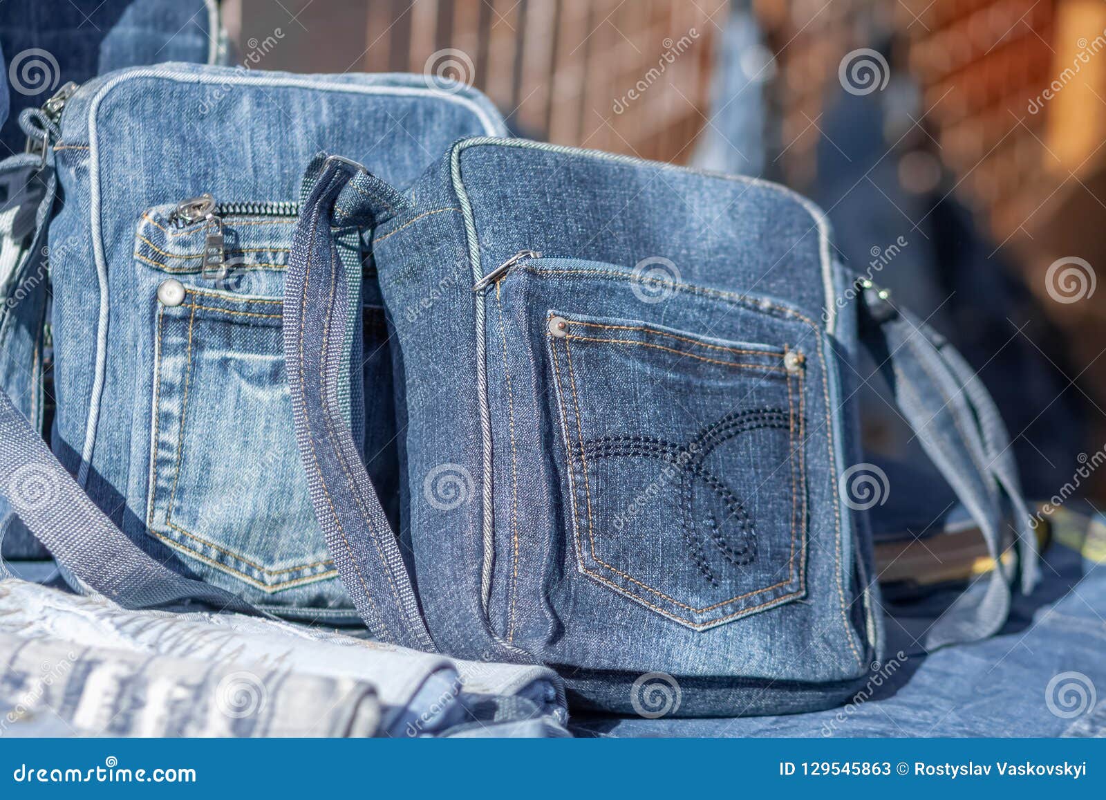 Blue Denim Bags with a Pocket Stock Image Image of fashionable, jeans