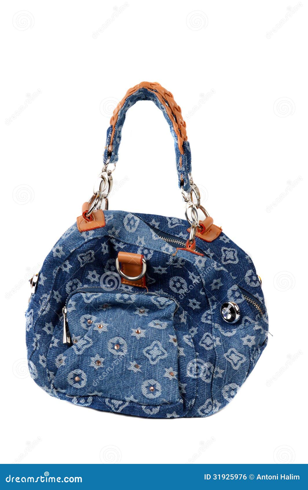 Blue denim handbag stock photo. Image of clothing, accessory 31925976